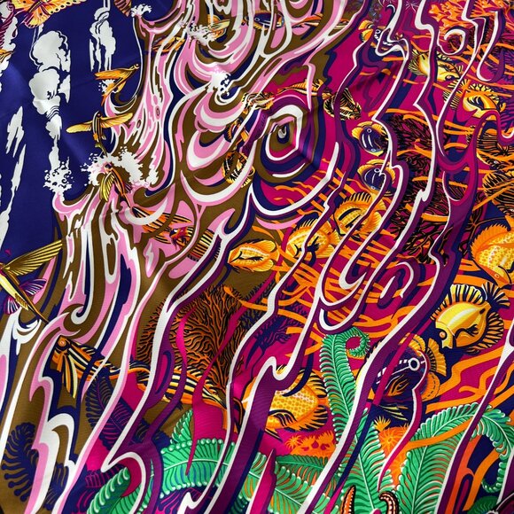 [RARE] Hermès 2014 De la Mer au Ciel Silk Scarf 90cm in Violet, Orange, Vert - Picture 3 of 10